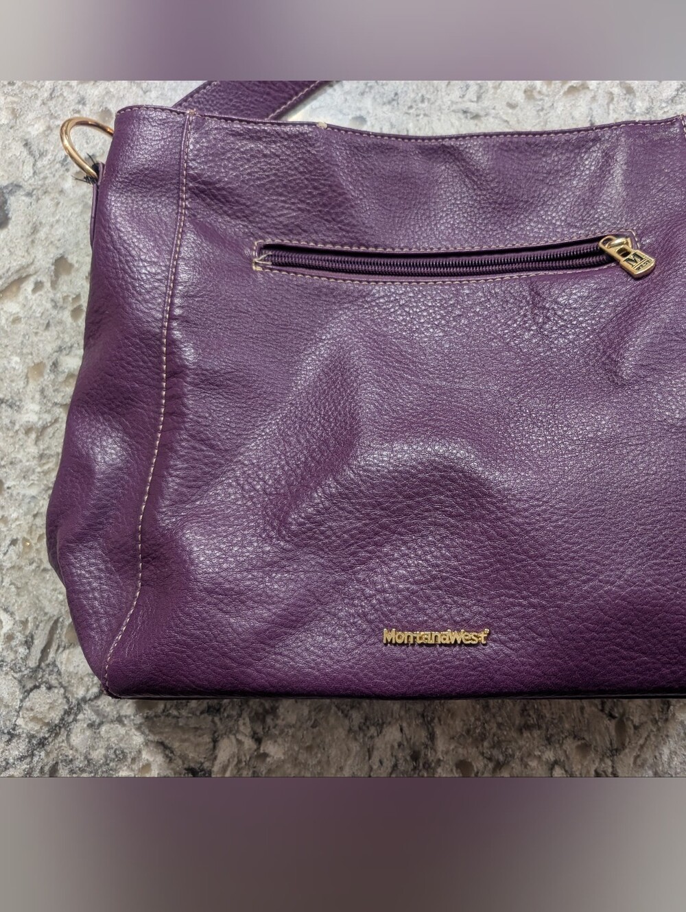 Montana West Deep Plum Leather Slouch Style Purse with Gold Accents